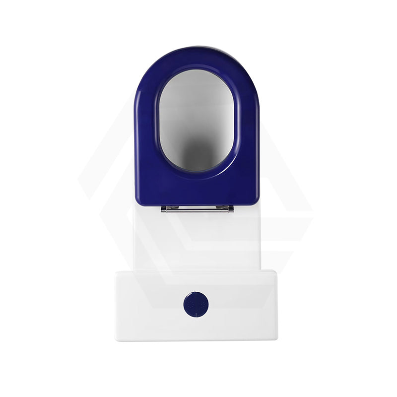 Lukka Hadden 800x360x865mm Rimless Flush Back To Wall Care Toilet Suite with Blue/Grey Toilet Seat & Flush Button