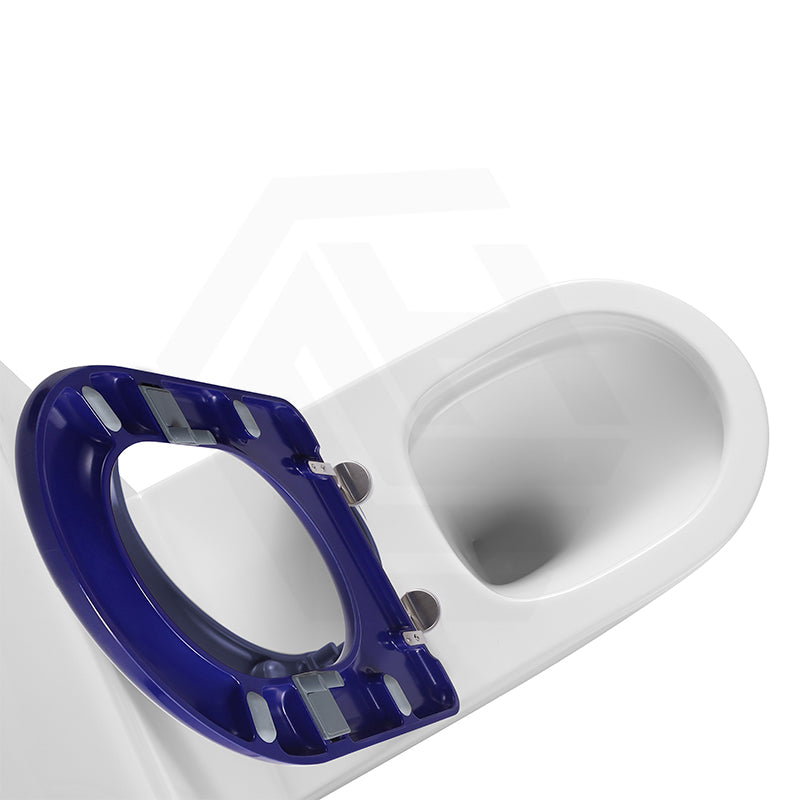Lukka Hadden 800x360x865mm Rimless Flush Back To Wall Care Toilet Suite with Blue/Grey Toilet Seat & Flush Button