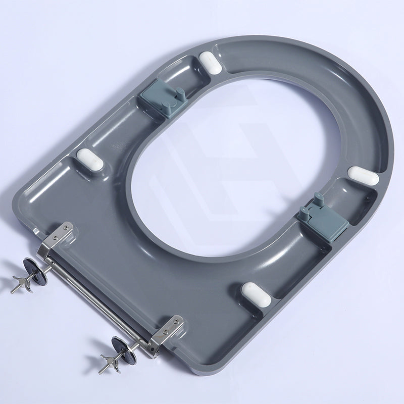 Lukka Hadden 800x360x865mm Rimless Flush Back To Wall Care Toilet Suite with Blue/Grey Toilet Seat & Flush Button