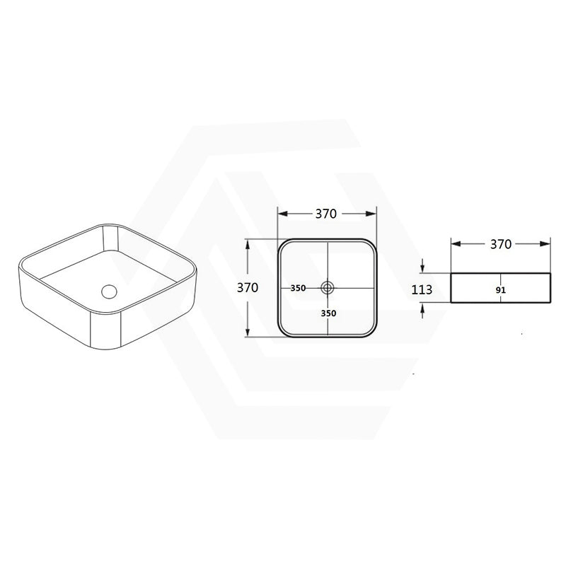 Lukka Kliff 370x370x110mm Square Fine Ceramic Above Counter Basin No Overflow Variant Colour Available