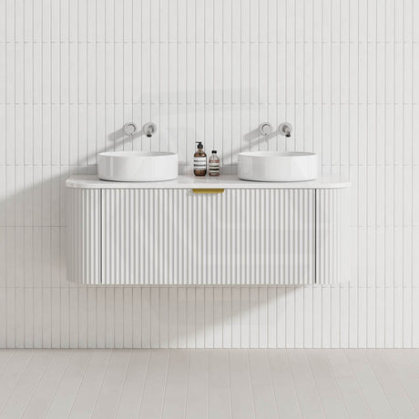 600-1800mm Lukka Agena Matt White/Black Wall Hung Bathroom Fluted PVC Vanity with Soft Closing Drawers Curve Edge