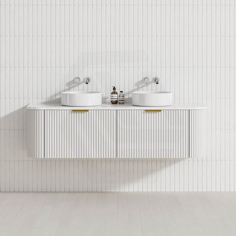 600-1800mm Lukka Agena Matt White/Black Wall Hung Bathroom Fluted PVC Vanity with Soft Closing Drawers Curve Edge