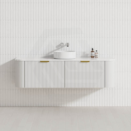 600-1800mm Lukka Agena Matt White/Black Wall Hung Bathroom Fluted PVC Vanity with Soft Closing Drawers Curve Edge