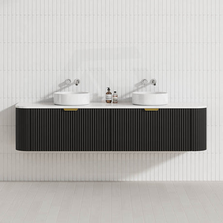 600-1800mm Lukka Agena Matt White/Black Wall Hung Bathroom Fluted PVC Vanity with Soft Closing Drawers Curve Edge