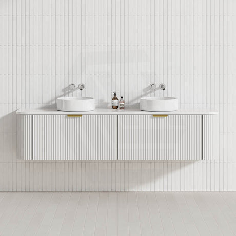 600-1800mm Lukka Agena Matt White/Black Wall Hung Bathroom Fluted PVC Vanity with Soft Closing Drawers Curve Edge