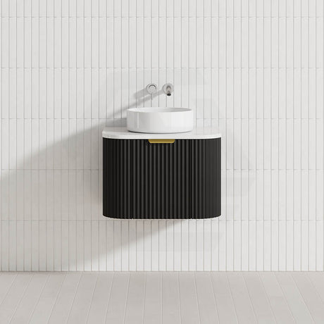 600-1800mm Lukka Agena Matt White/Black Wall Hung Bathroom Fluted PVC Vanity with Soft Closing Drawers Curve Edge