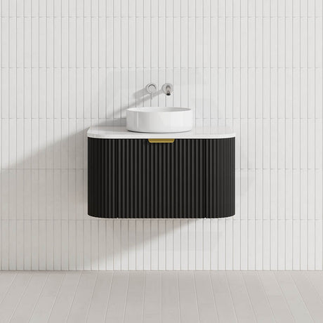 600-1800mm Lukka Agena Matt White/Black Wall Hung Bathroom Fluted PVC Vanity with Soft Closing Drawers Curve Edge