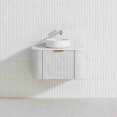 600-1800mm Lukka Agena Matt White/Black Wall Hung Bathroom Fluted PVC Vanity with Soft Closing Drawers Curve Edge