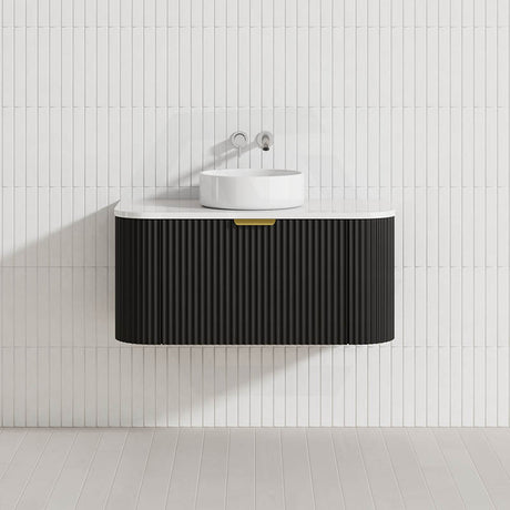 600-1800mm Lukka Agena Matt White/Black Wall Hung Bathroom Fluted PVC Vanity with Soft Closing Drawers Curve Edge