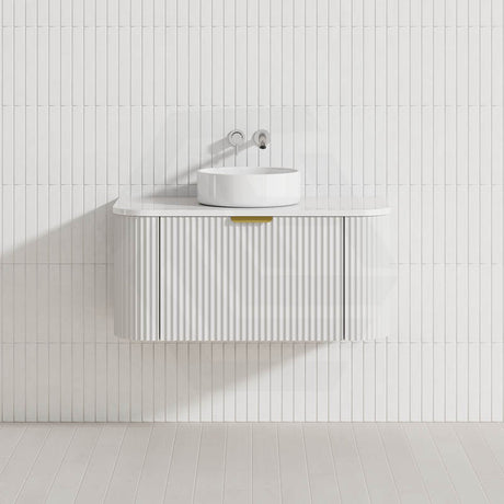 600-1800Mm Ceto Avalon Matt White Wall Hung Bathroom Pvc Vanity With Soft Closing Drawers Curve