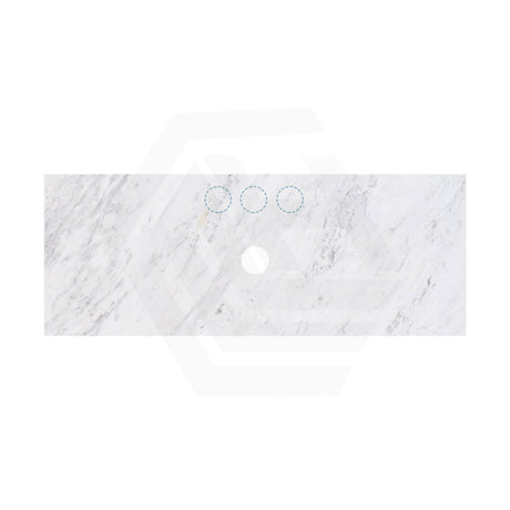 18mm Thick Lukka Carrara White Marble Vanity Top with Center Waste Hole, 605-1505mm, Semi-Drilled Tap Hole at 12/10/2 O'clock Positions