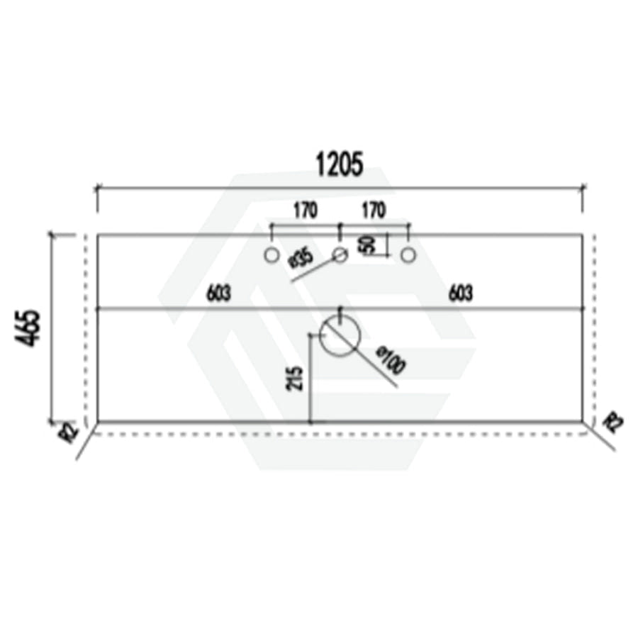 18mm Thick Lukka Carrara White Marble Vanity Top with Center Waste Hole, 605-1505mm, Semi-Drilled Tap Hole at 12/10/2 O'clock Positions