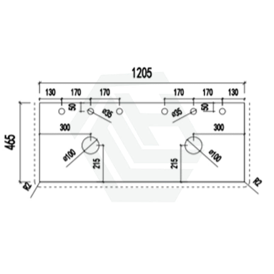 18mm Thick Lukka Carrara White Marble Vanity Top with Center Waste Hole, 605-1505mm, Semi-Drilled Tap Hole at 12/10/2 O'clock Positions