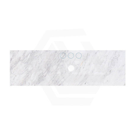 18mm Thick Lukka Carrara White Marble Vanity Top with Center Waste Hole, 605-1505mm, Semi-Drilled Tap Hole at 12/10/2 O'clock Positions