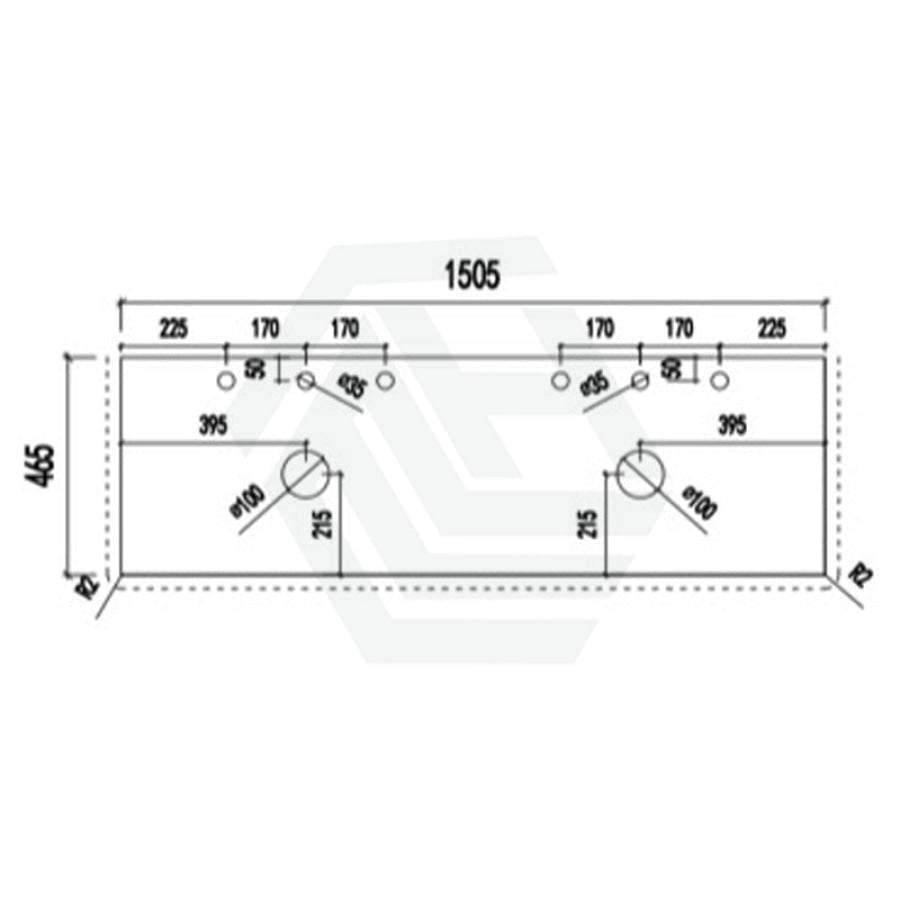 18mm Thick Lukka Carrara White Marble Vanity Top with Center Waste Hole, 605-1505mm, Semi-Drilled Tap Hole at 12/10/2 O'clock Positions