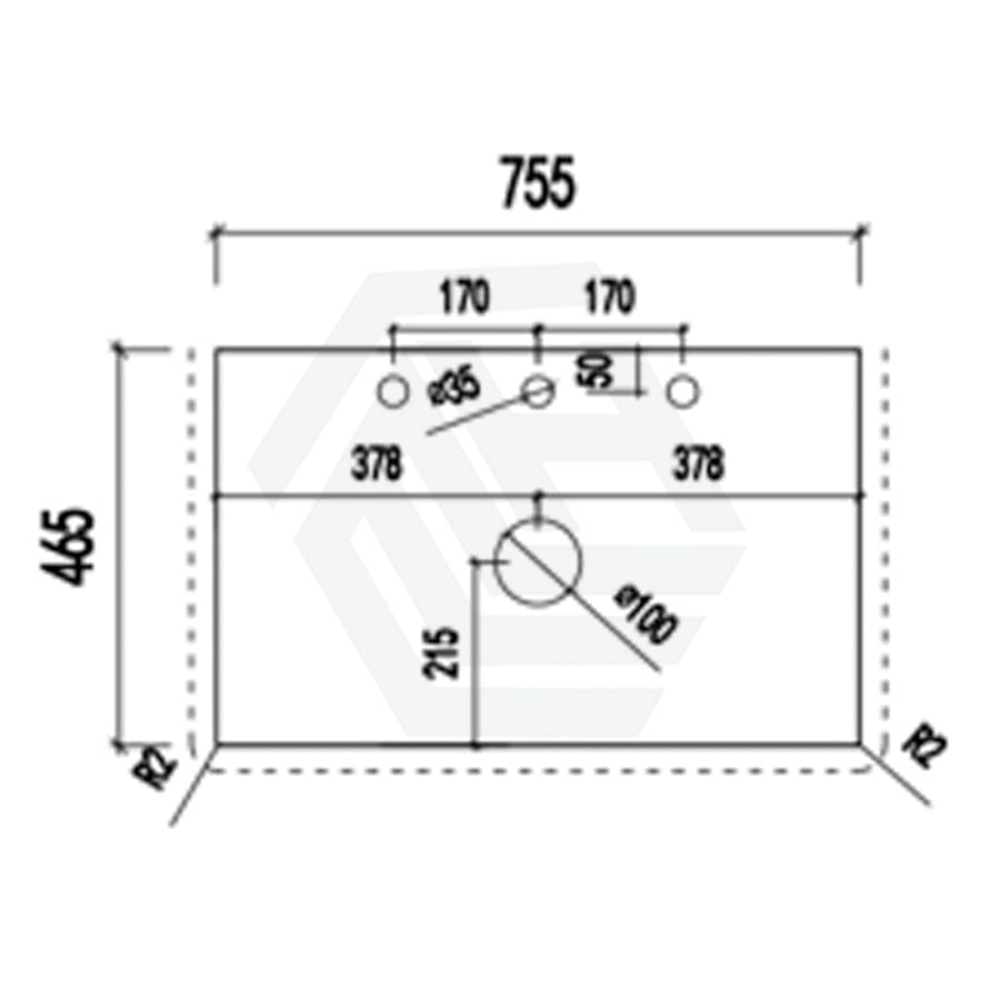 18mm Thick Lukka Carrara White Marble Vanity Top with Center Waste Hole, 605-1505mm, Semi-Drilled Tap Hole at 12/10/2 O'clock Positions