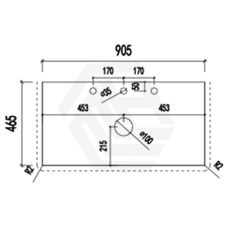 18mm Thick Lukka Carrara White Marble Vanity Top with Center Waste Hole, 605-1505mm, Semi-Drilled Tap Hole at 12/10/2 O'clock Positions