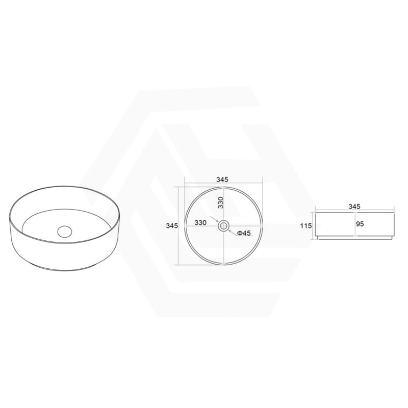 Lukka Ollia 346x346x114mm Round Fine Ceramic Above Counter Basin with Silk-Line Pattern Outside Available In Various Colors