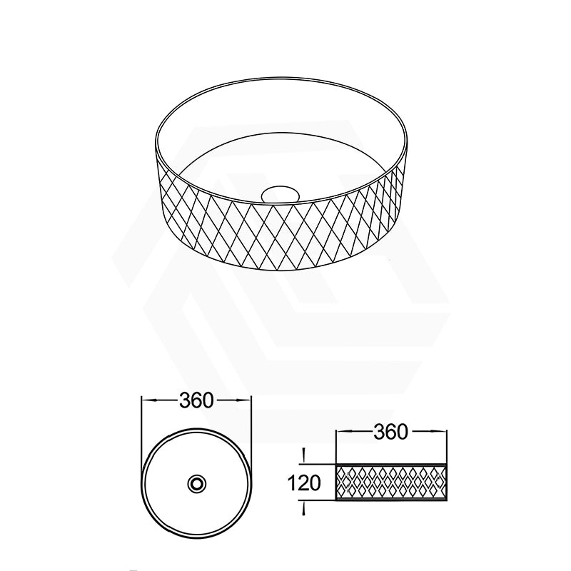 Lukka Ollia 360x360x120mm Round Fine Ceramic Above Counter Basin Matt Carrara Black / White No Overflow