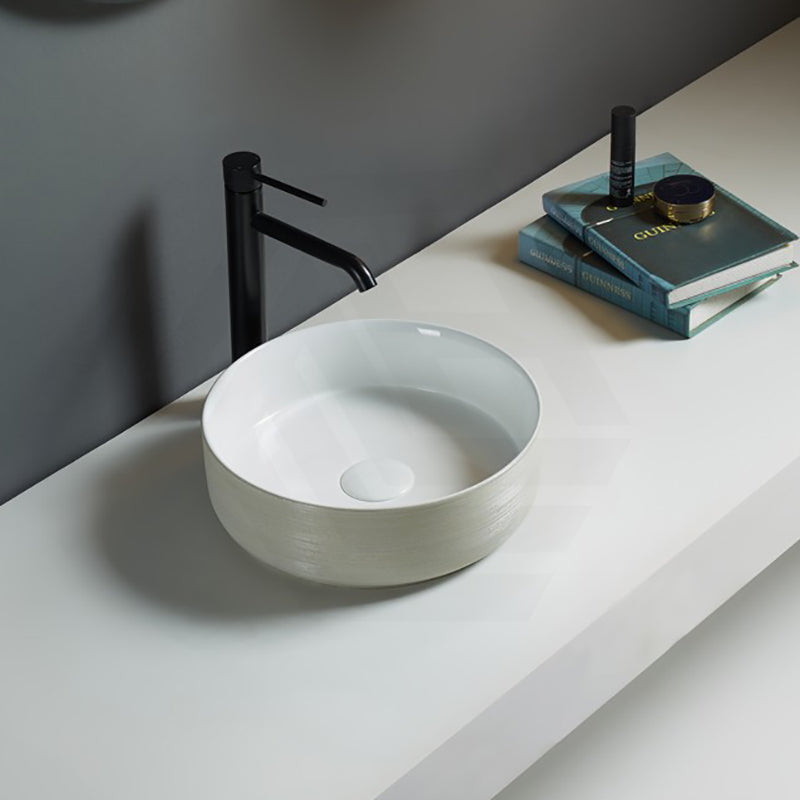 Lukka Ollia 346x346x114mm Round Fine Ceramic Above Counter Basin with Silk-Line Pattern Outside Available In Various Colors