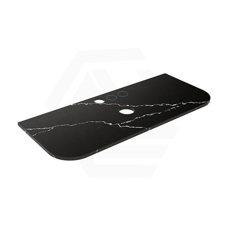 Lukka 20mm Thick Calacatta Night Curved Edge Zero Silica Engineer Stone Top with Center Waste Hole,  12 /10/2 O'clock Semi Drilled Tap Hole Available 605-1805mm