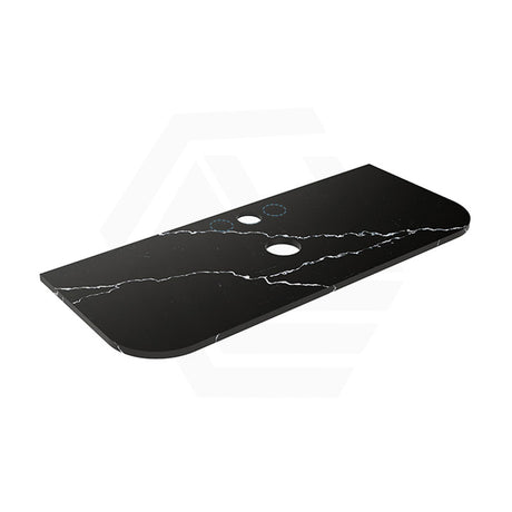 Lukka 20mm Thick Calacatta Night Curved Edge Zero Silica Engineer Stone Top with Center Waste Hole,  12 /10/2 O'clock Semi Drilled Tap Hole Available 605-1805mm