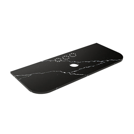 Lukka 20mm Thick Calacatta Night Curved Edge Zero Silica Engineer Stone Top with Center Waste Hole,  12 /10/2 O'clock Semi Drilled Tap Hole Available 605-1805mm