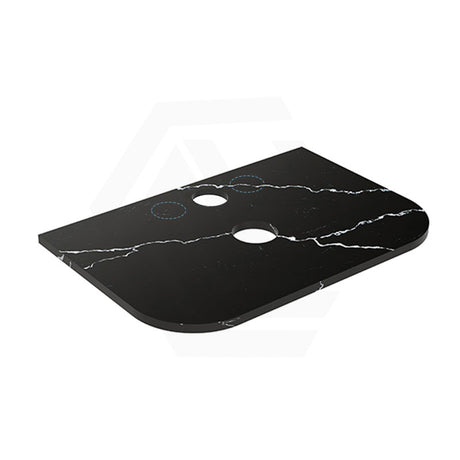 Lukka 20mm Thick Calacatta Night Curved Edge Zero Silica Engineer Stone Top with Center Waste Hole,  12 /10/2 O'clock Semi Drilled Tap Hole Available 605-1805mm