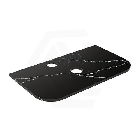 Lukka 20mm Thick Calacatta Night Curved Edge Zero Silica Engineer Stone Top with Center Waste Hole,  12 /10/2 O'clock Semi Drilled Tap Hole Available 605-1805mm