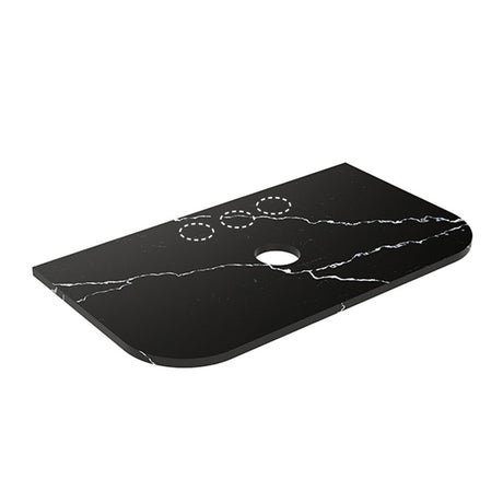 Lukka 20mm Thick Calacatta Night Curved Edge Zero Silica Engineer Stone Top with Center Waste Hole,  12 /10/2 O'clock Semi Drilled Tap Hole Available 605-1805mm