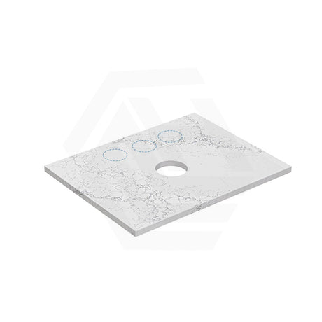 20mm Thick Lukka Calacatta White Zero Silica Engineered Stone Vanity Top with Center Waste Hole, 605-1505mm, Semi-Drilled Tap Hole at 12/10/2 O'clock Positions