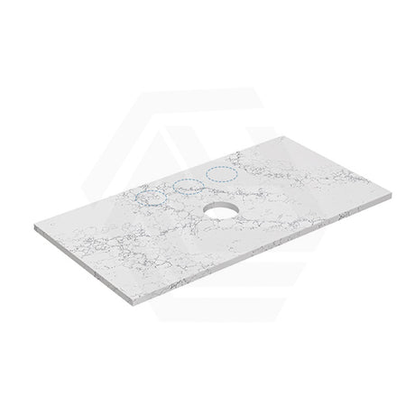 20mm Thick Lukka Calacatta White Zero Silica Engineered Stone Vanity Top with Center Waste Hole, 605-1505mm, Semi-Drilled Tap Hole at 12/10/2 O'clock Positions