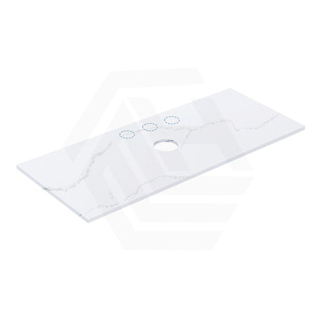 12mm Thick Lukka Calacatta White Solid Surface Stone Vanity Top with Center Waste Hole, 605-1505mm, Semi-Drilled Tap Hole at 12/10/2 O'clock Positions at Back