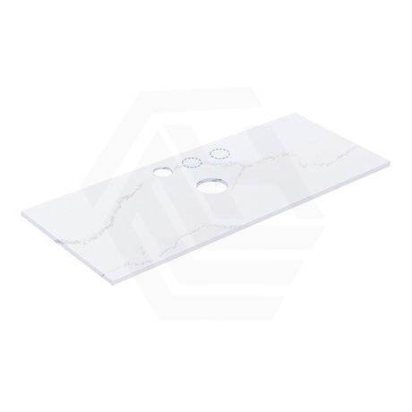 12mm Thick Lukka Calacatta White Solid Surface Stone Top with Center Waste Hole, 12/10/2 O'clock Semi Drilled Tap Hole Available At the Back 605-1505mm