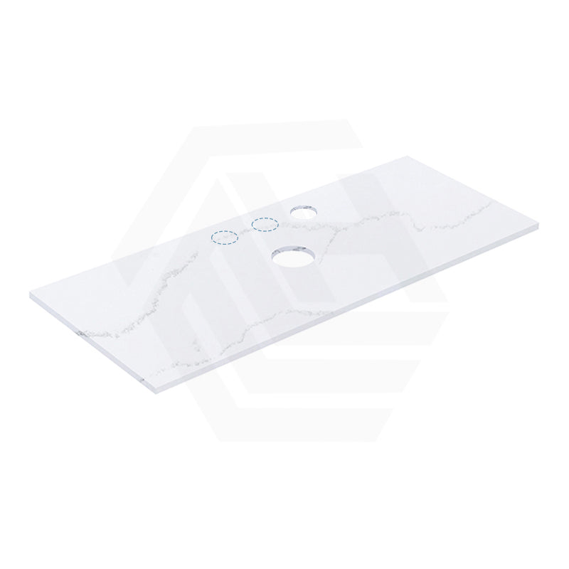 12mm Thick Lukka Calacatta White Solid Surface Stone Top with Center Waste Hole, 12/10/2 O'clock Semi Drilled Tap Hole Available At the Back 605-1505mm