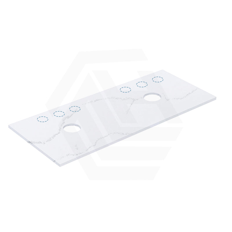 12mm Thick Lukka Calacatta White Solid Surface Stone Vanity Top with Center Waste Hole, 605-1505mm, Semi-Drilled Tap Hole at 12/10/2 O'clock Positions at Back