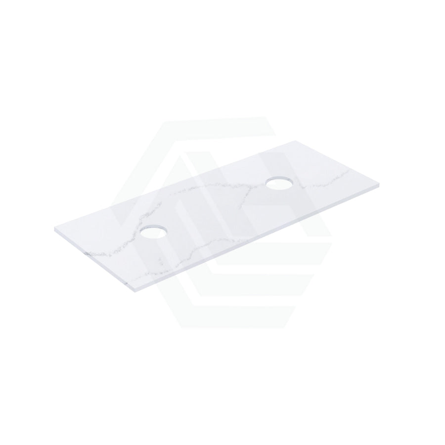 12mm Thick Lukka Calacatta White Solid Surface Stone Vanity Top with Center Waste Hole, 605-1505mm, Semi-Drilled Tap Hole at 12/10/2 O'clock Positions at Back