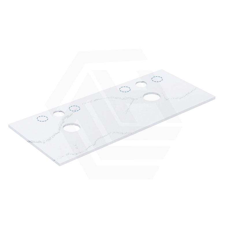 12mm Thick Lukka Calacatta White Solid Surface Stone Top with Center Waste Hole, 12/10/2 O'clock Semi Drilled Tap Hole Available At the Back 605-1505mm