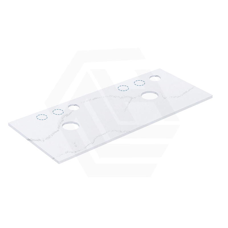 12mm Thick Lukka Calacatta White Solid Surface Stone Top with Center Waste Hole, 12/10/2 O'clock Semi Drilled Tap Hole Available At the Back 605-1505mm