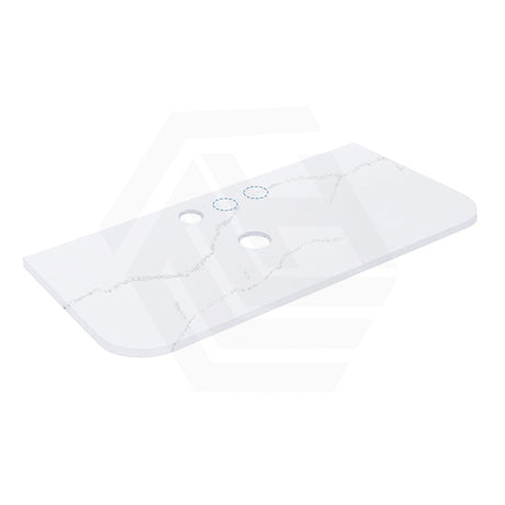 12mm Thick Lukka Calacatta White Curved Edge Solid Surface Stone Top with Center Waste Hole, 12/10/2 O'clock Semi Drilled Tap Hole Available At the Back 605-1805mm