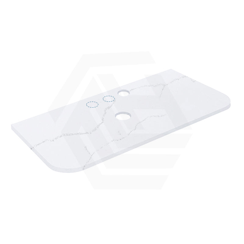 12mm Thick Lukka Calacatta White Curved Edge Solid Surface Stone Top with Center Waste Hole, 12/10/2 O'clock Semi Drilled Tap Hole Available At the Back 605-1805mm