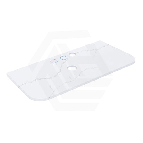 12mm Thick Lukka Calacatta White Curved Edge Solid Surface Stone Top with Center Waste Hole, 12/10/2 O'clock Semi Drilled Tap Hole Available At the Back 605-1805mm