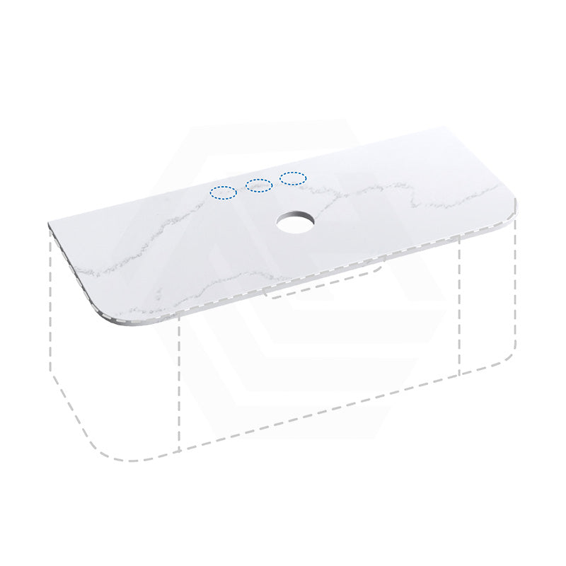 12mm Thick Lukka Calacatta White Curved Edge Solid Surface Stone Top with Center Waste Hole, 12/10/2 O'clock Semi Drilled Tap Hole Available At the Back 605-1805mm