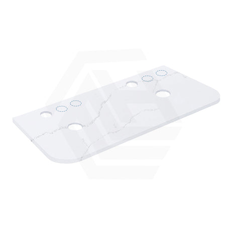 12mm Thick Lukka Calacatta White Curved Edge Solid Surface Stone Top with Center Waste Hole, 12/10/2 O'clock Semi Drilled Tap Hole Available At the Back 605-1805mm