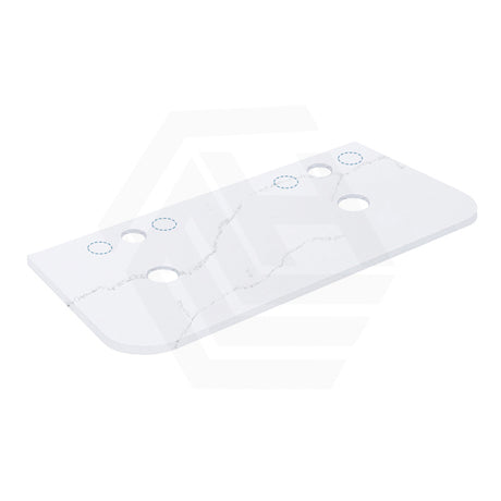 12mm Thick Lukka Calacatta White Curved Edge Solid Surface Stone Top with Center Waste Hole, 12/10/2 O'clock Semi Drilled Tap Hole Available At the Back 605-1805mm