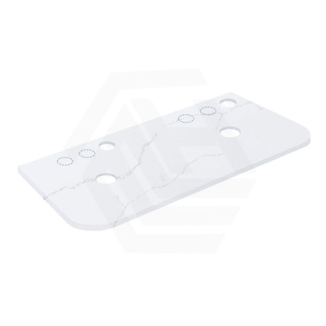 12mm Thick Lukka Calacatta White Curved Edge Solid Surface Stone Top with Center Waste Hole, 12/10/2 O'clock Semi Drilled Tap Hole Available At the Back 605-1805mm