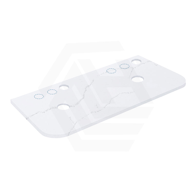 12mm Thick Lukka Calacatta White Curved Edge Solid Surface Stone Top with Center Waste Hole, 12/10/2 O'clock Semi Drilled Tap Hole Available At the Back 605-1805mm