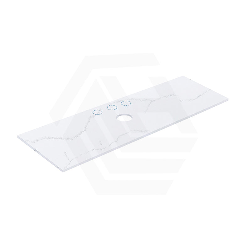 12mm Thick Lukka Calacatta White Solid Surface Stone Vanity Top with Center Waste Hole, 605-1505mm, Semi-Drilled Tap Hole at 12/10/2 O'clock Positions at Back