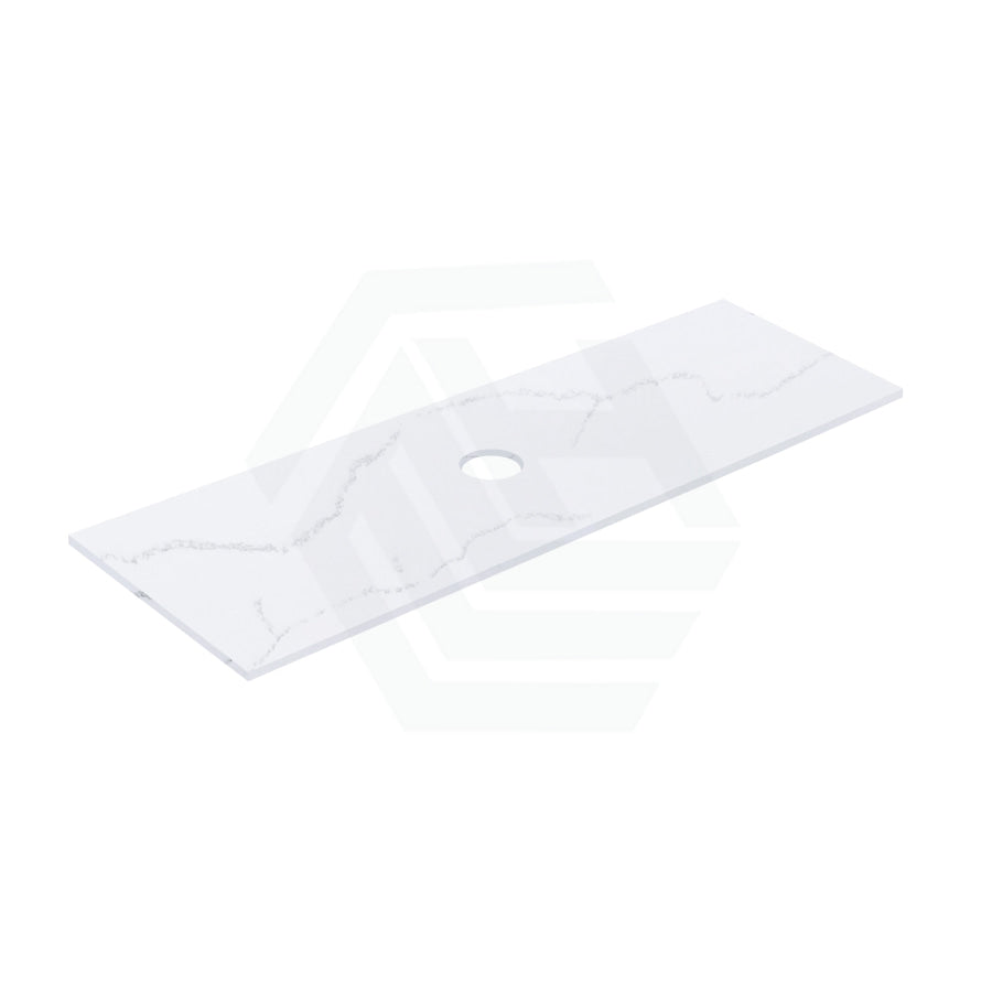 12mm Thick Lukka Calacatta White Solid Surface Stone Vanity Top with Center Waste Hole, 605-1505mm, Semi-Drilled Tap Hole at 12/10/2 O'clock Positions at Back