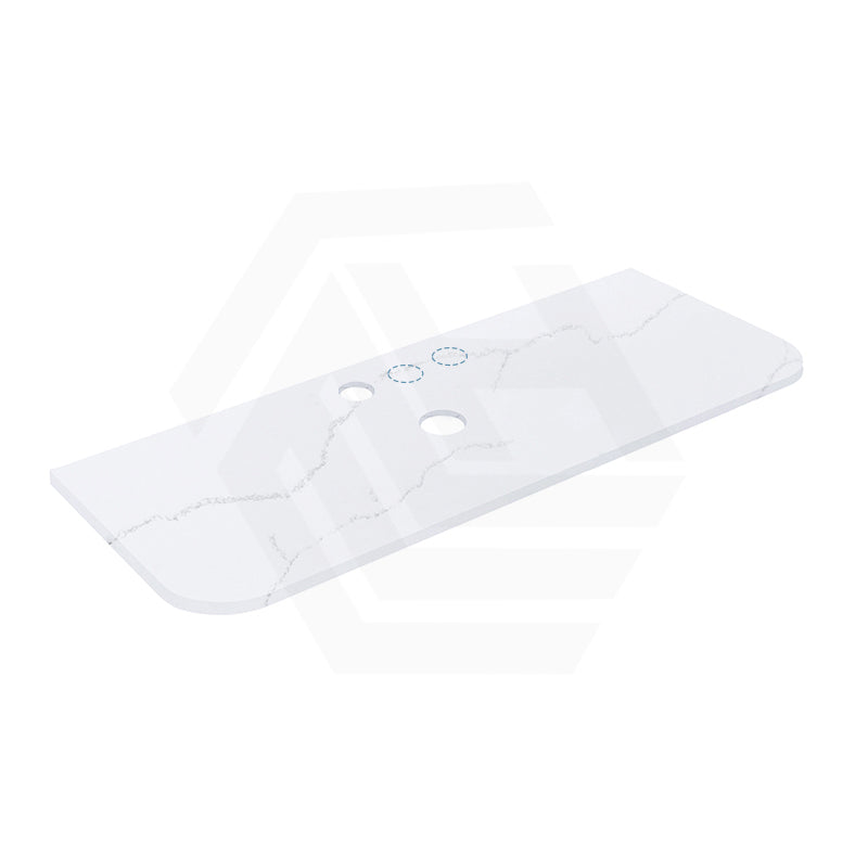 12mm Thick Lukka Calacatta White Curved Edge Solid Surface Stone Top with Center Waste Hole, 12/10/2 O'clock Semi Drilled Tap Hole Available At the Back 605-1805mm